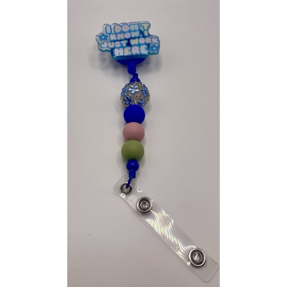 Retractable Beaded Badge Reel ID Card Holder "I Don't Know I Just Work Here"